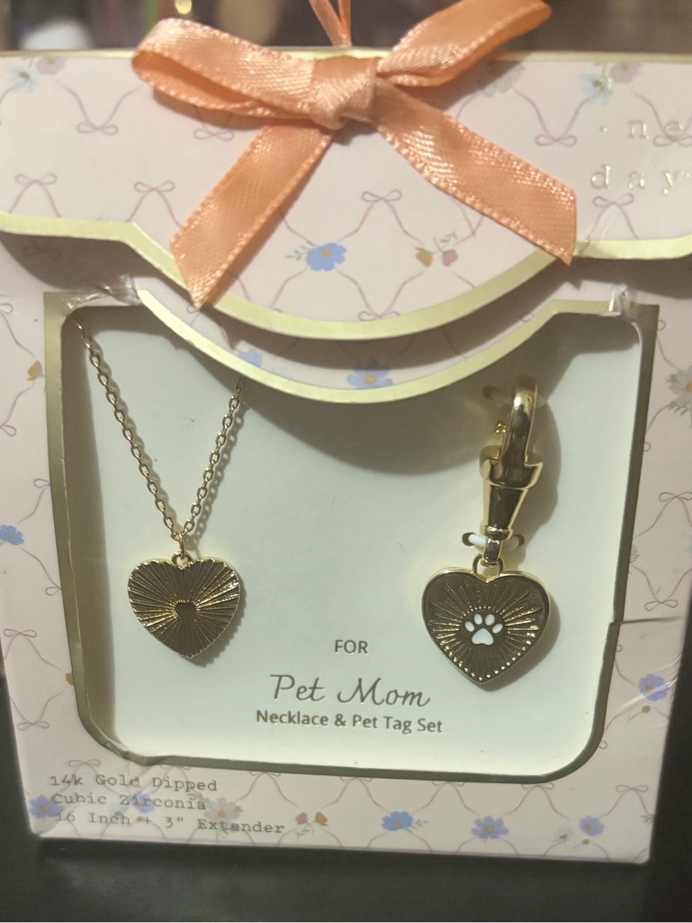 a new day Gold Heart Necklace & Paw Tag Charm Set